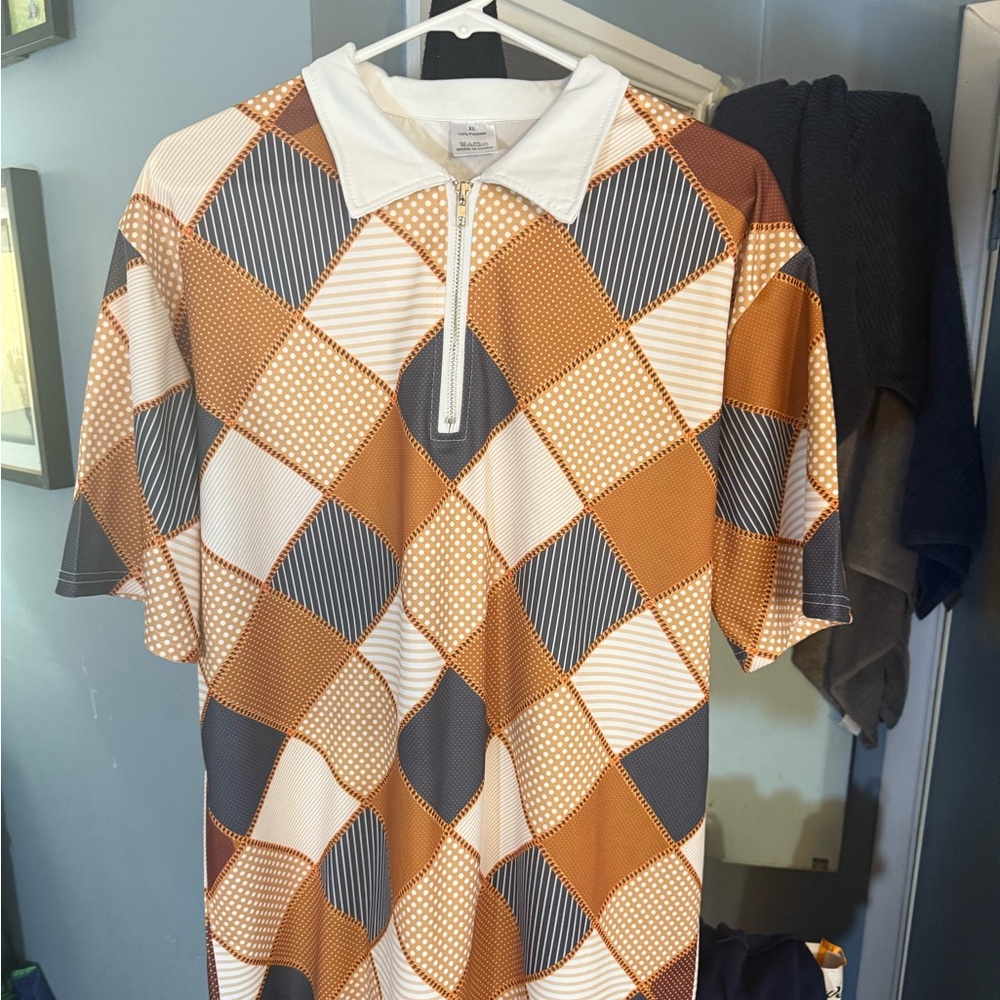 Men's Checkered Polo Shirt in Orange and White